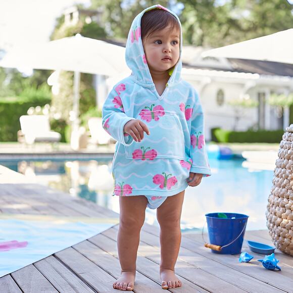 Pottery Barn Baby Butterfly Beach Swim Cover Up Terry Cotton Hoodie Size 6-12M - Picture 1 of 7